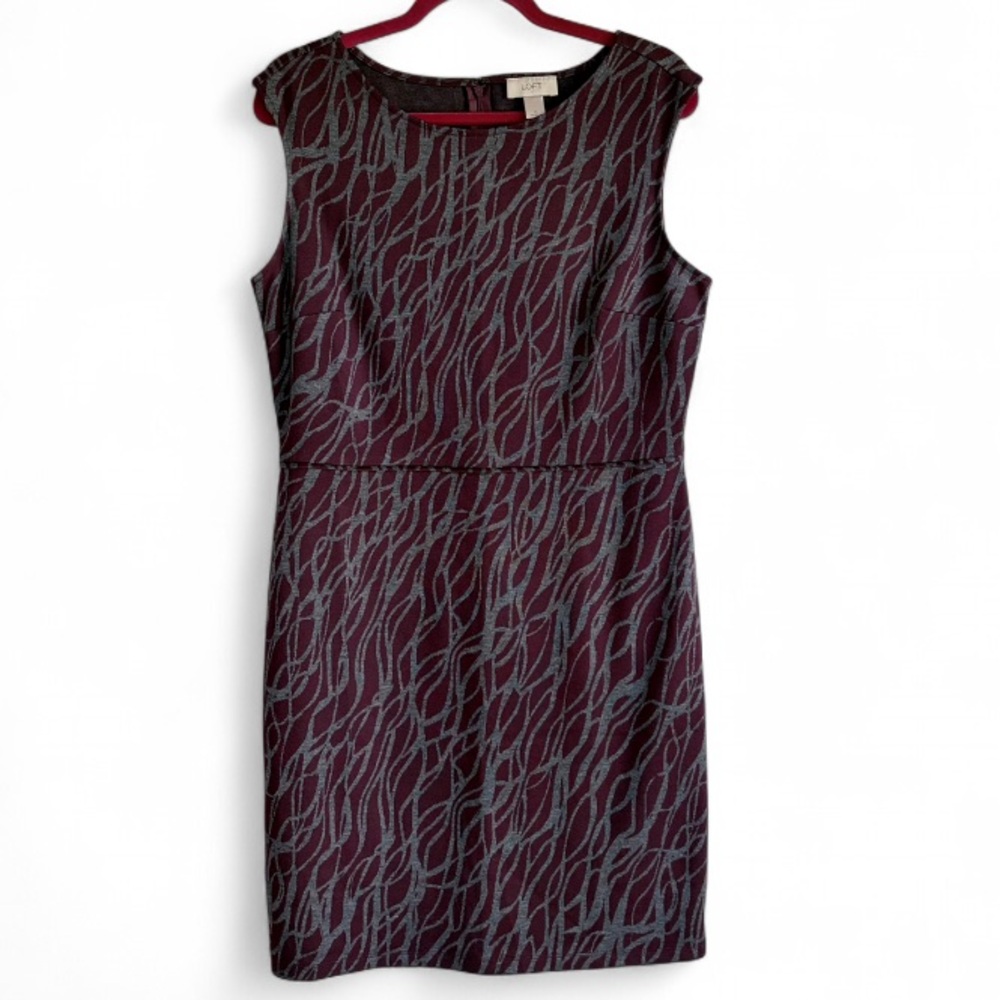 LOFT Maroon and Gray Patterned Knit Sleeveless Dress Size 10